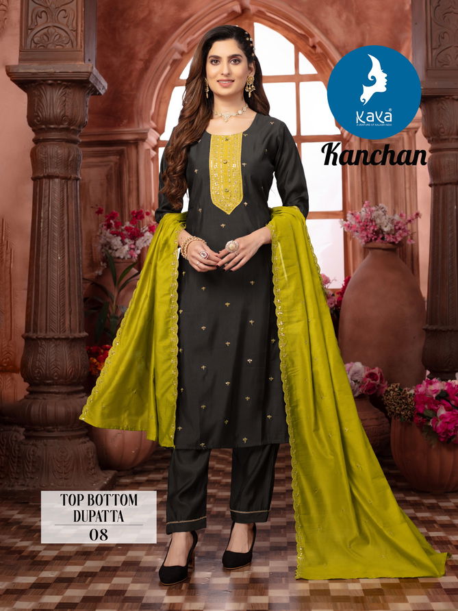 Kanchan By Kaya Roman Silk Designer Kurti With Bottom Dupatta Wholesale Shop In Surat